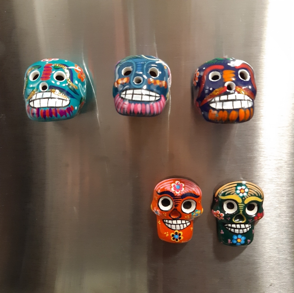 Ornate Mexican Ceramic Sugar Skull Magnets